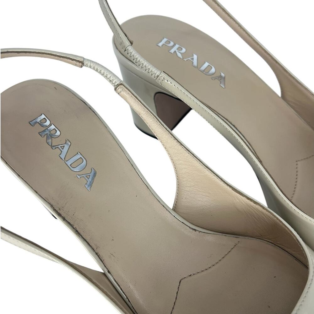 Prada Triangle Logo Patent Leather Slingback Pumps Ivory 40 - Picture 10 of 15